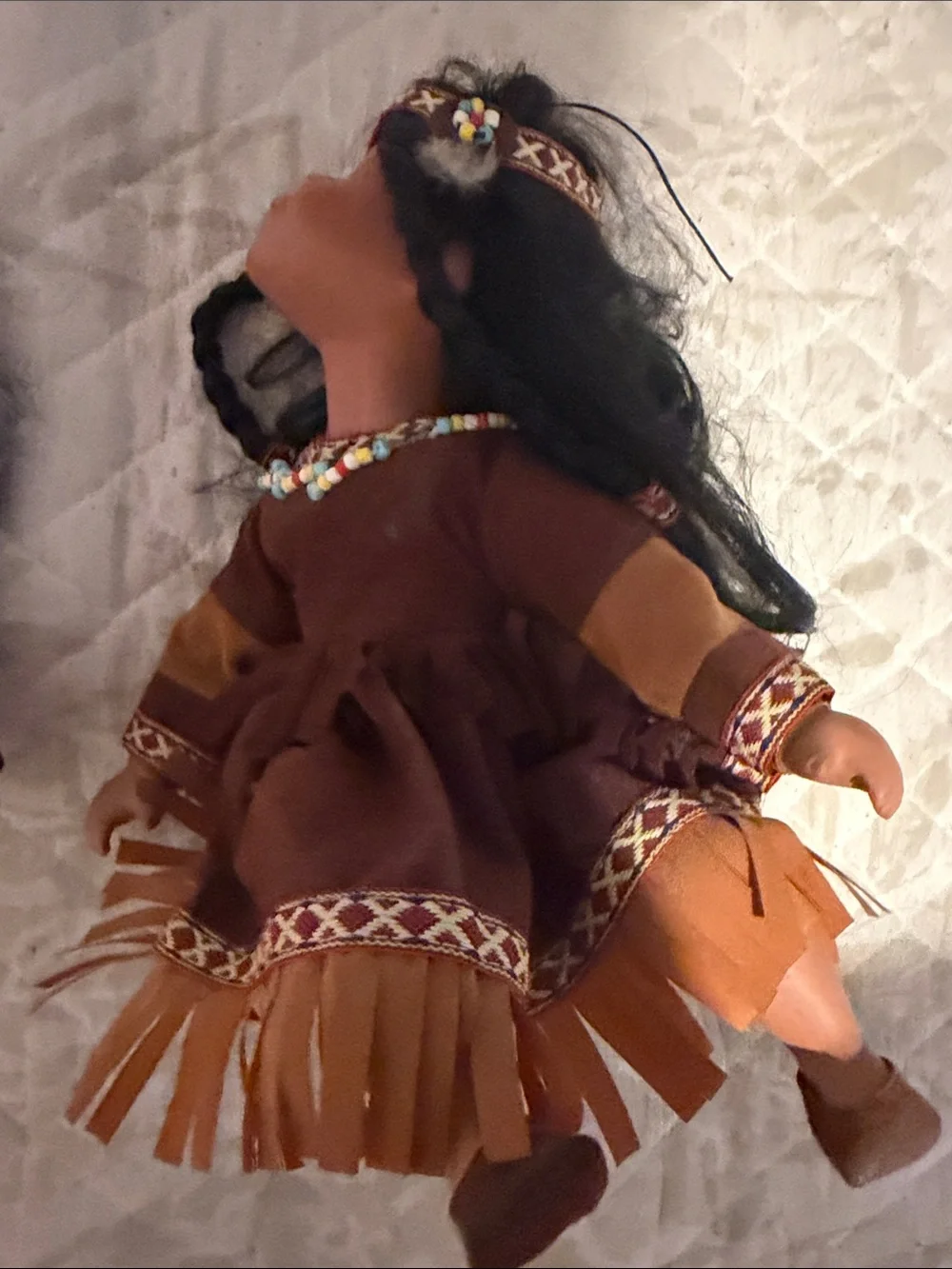 WEN Brown and Tan Fringe Beaded Doll Pair